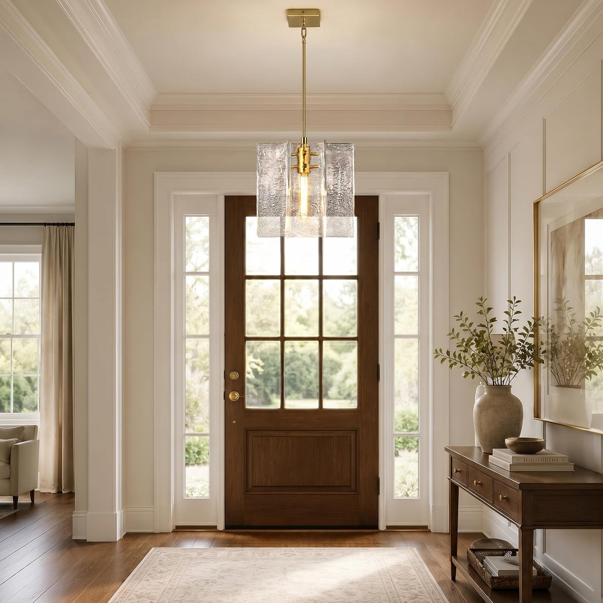 Modern Large Brass Water Ripple Glass Kitchen Pendant Light Fixtures, Gold 12 in Island Pendant Lights,Hanging Island Lights,for Bedroom, Foyer, Entryway,Dining, Bulbs Included