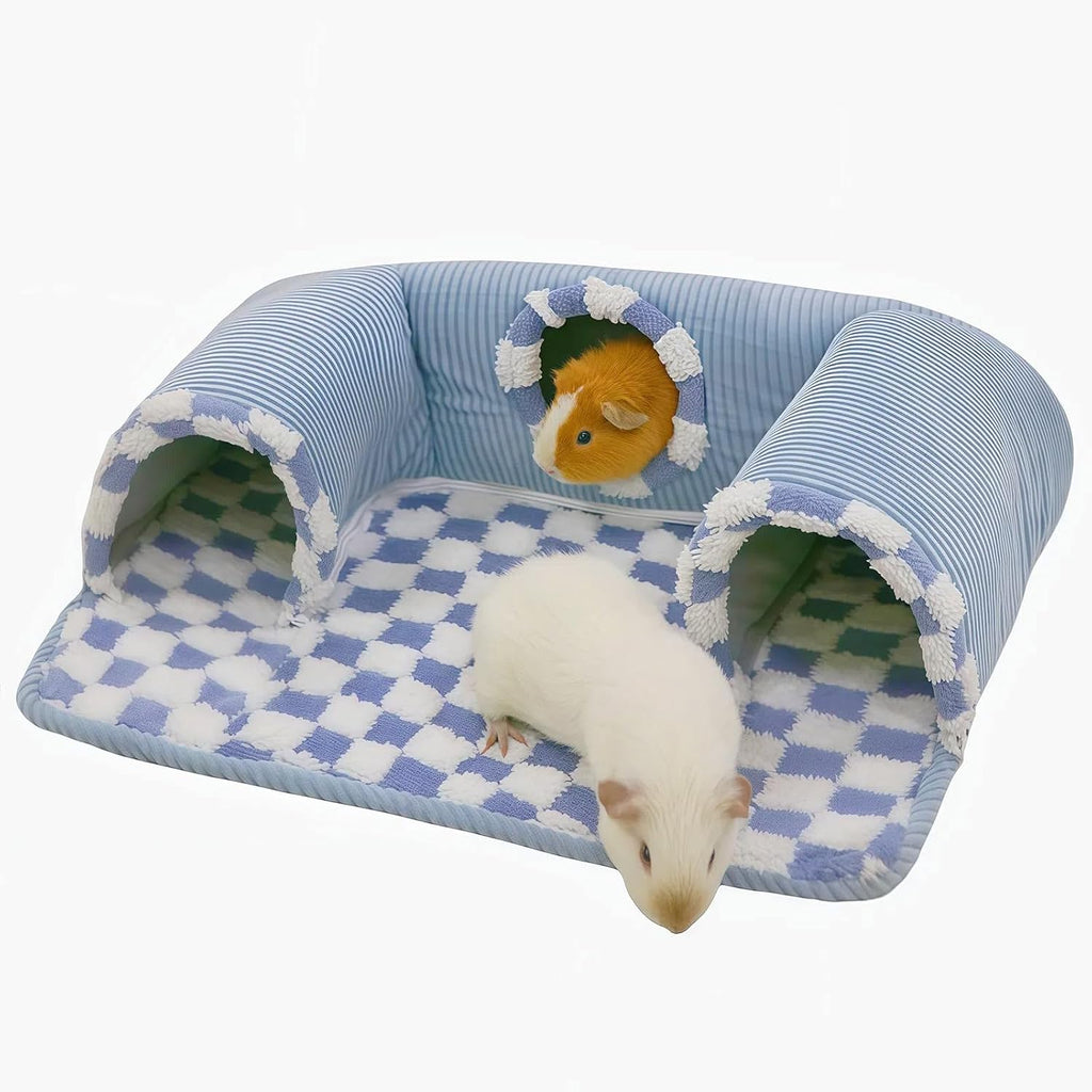 Guinea Pig Hideout Tunnel with Warm Bed for Small Pet 3 Cave Small Animal Tunnel Toy Cages Green