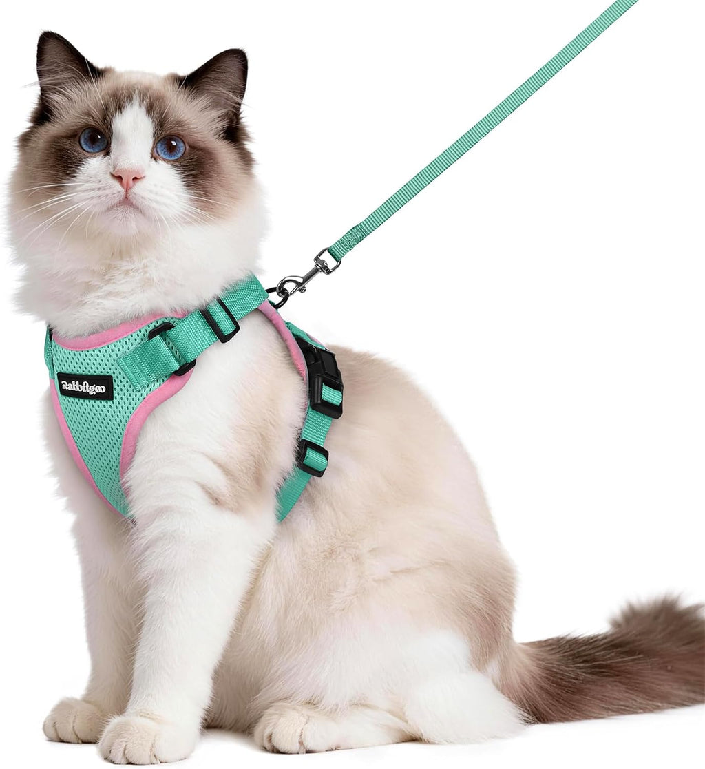 rabbitgoo Cat Harness and Leash,Green&Pink, M