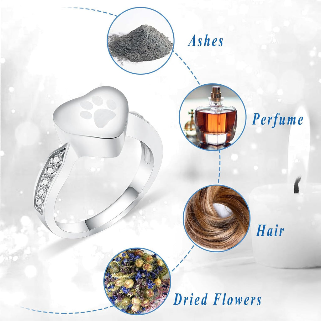 Dog Cat Paw Print Urn Ring for Ashes Pet Ash Memorial Jewelry