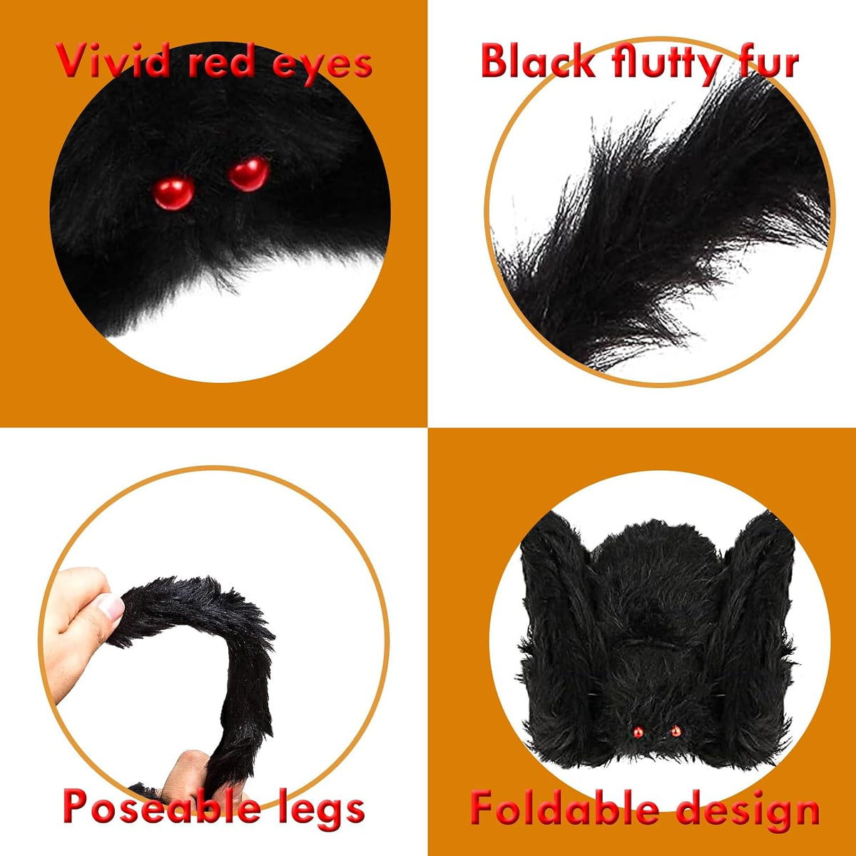 BILLMOSS Halloween Spider Decorations Outdoor - 5 PCS Giant Realistic Hairy Scary Spider Set, Creepy Indoor Yard Home Decor (5 Different Sizes)