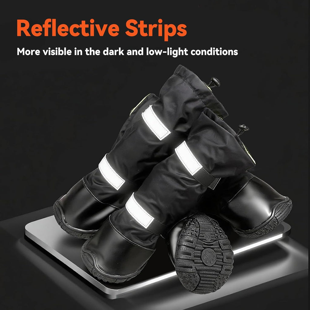 NAMSAN Winter Dog Boots for Large Dogs, 4 PCS Size #5(XL), Long Legged Anti-Slip Dog Rain Booties with Reflective Magic Strips, Waterproof Outdoor Warm Dog Shoes for Snowfield Paw Protection, Black