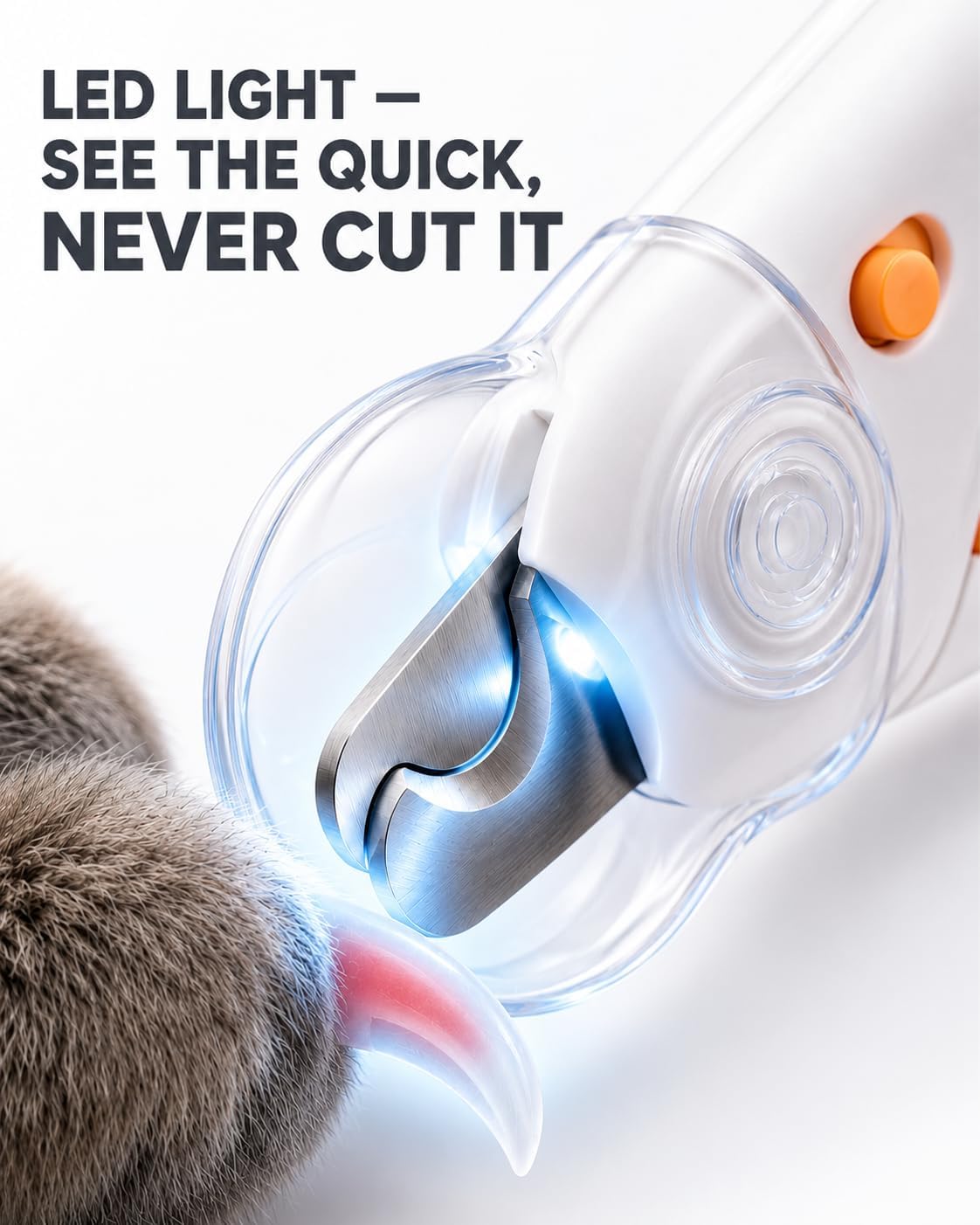 Cat Nail Clipper & Small Dog Nail Clippers with LED Light - Illuminates Nails & Bloodline for Safe, Easy Trimming - Extra Sharp, Avoid Over-Cutting - Essential Cat Supplies, White