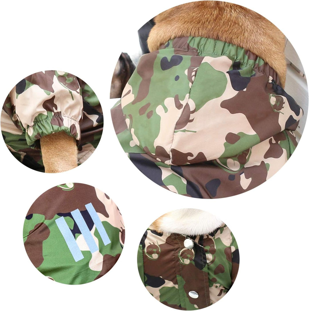 iChoue Dog Cold Weather Coats Water Resistant Raincoats Lightweight Windbreaker Hooded Jackets for French English Bulldog Pitbull Pug Boston Terriers Outdoor Rain Coat - Camouflage, Small