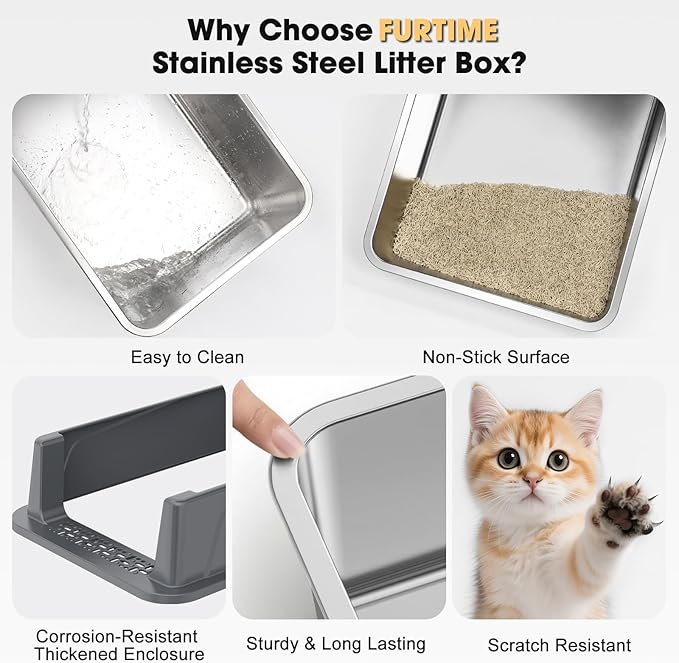 FURTIME Stainless Steel Cat Litter Box - Image 6