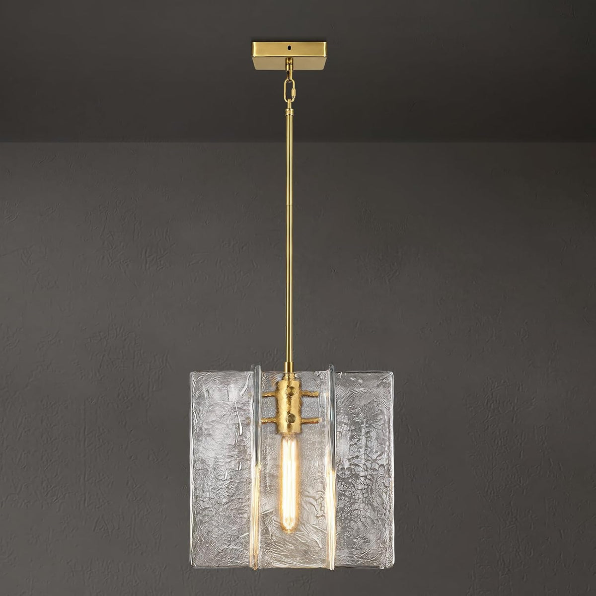 Modern Large Brass Water Ripple Glass Kitchen Pendant Light Fixtures, Gold 12 in Island Pendant Lights,Hanging Island Lights,for Bedroom, Foyer, Entryway,Dining, Bulbs Included