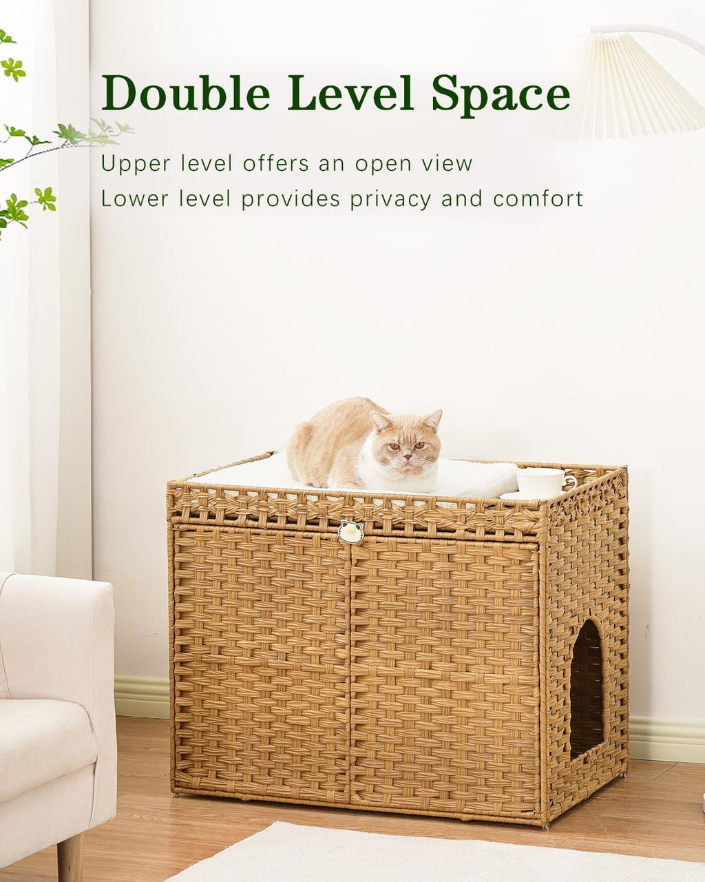 SETVSON Cat Litter Box Enclosure, Extra Large Hidden PE Rattan Natural
