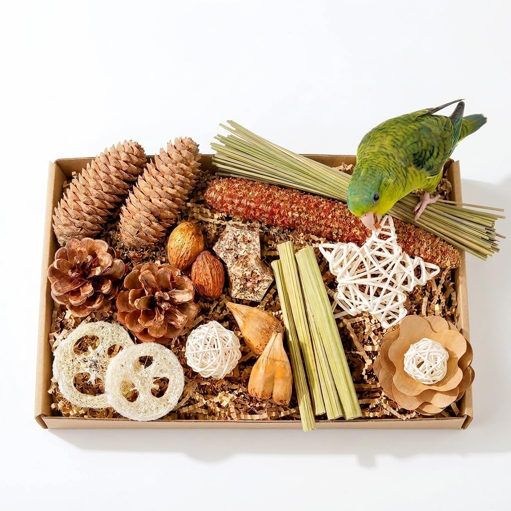 Bird Foraging Box Toy,Natural Chew for Small Medium Parrots