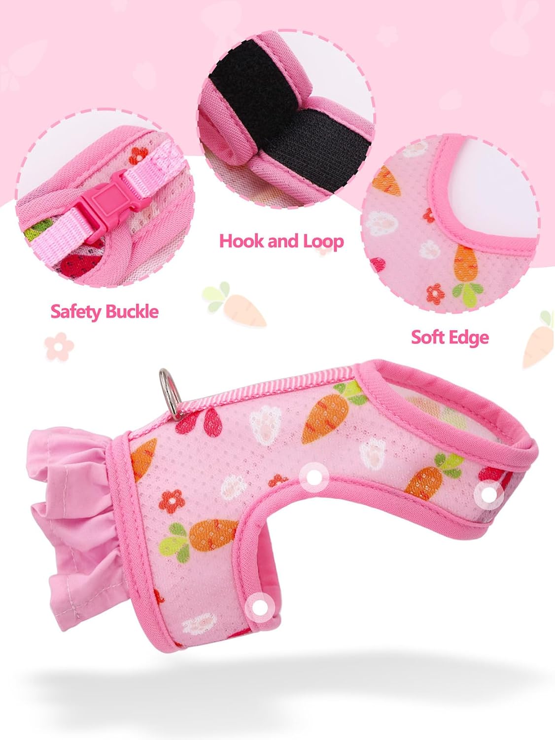 Bunny Harness and Leash Set,Rabbit Harness Small Pet Mesh Vest Orange L