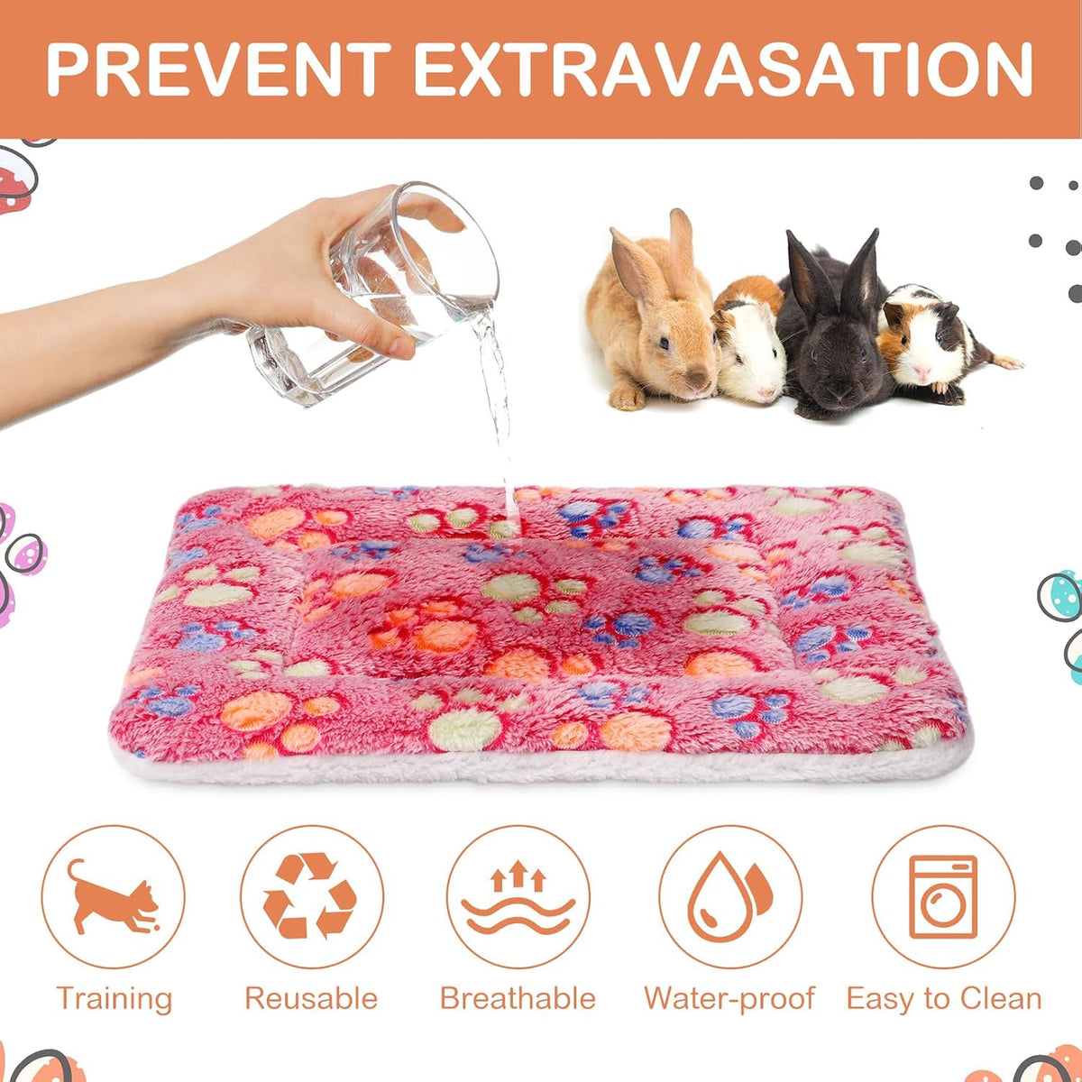 Haull 4 Pcs Waterproof Guinea Pig Bedding Mat, Paw, 13 x 18.5