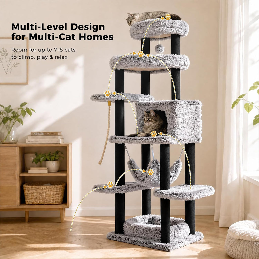 MUTTROS 73in Heavy Duty Cat Tree Tower for Large Cats, Soft Long Plush