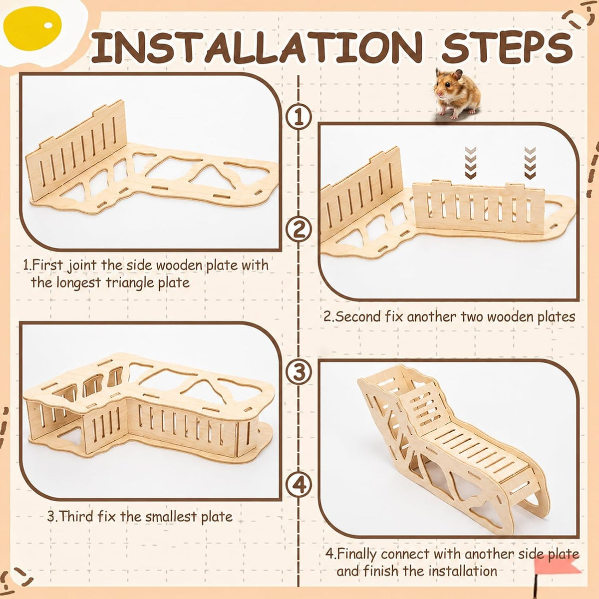 BreezeHug 4 Pcs Hamster Cage Accessories Hamster Platform Toy, Enclosure