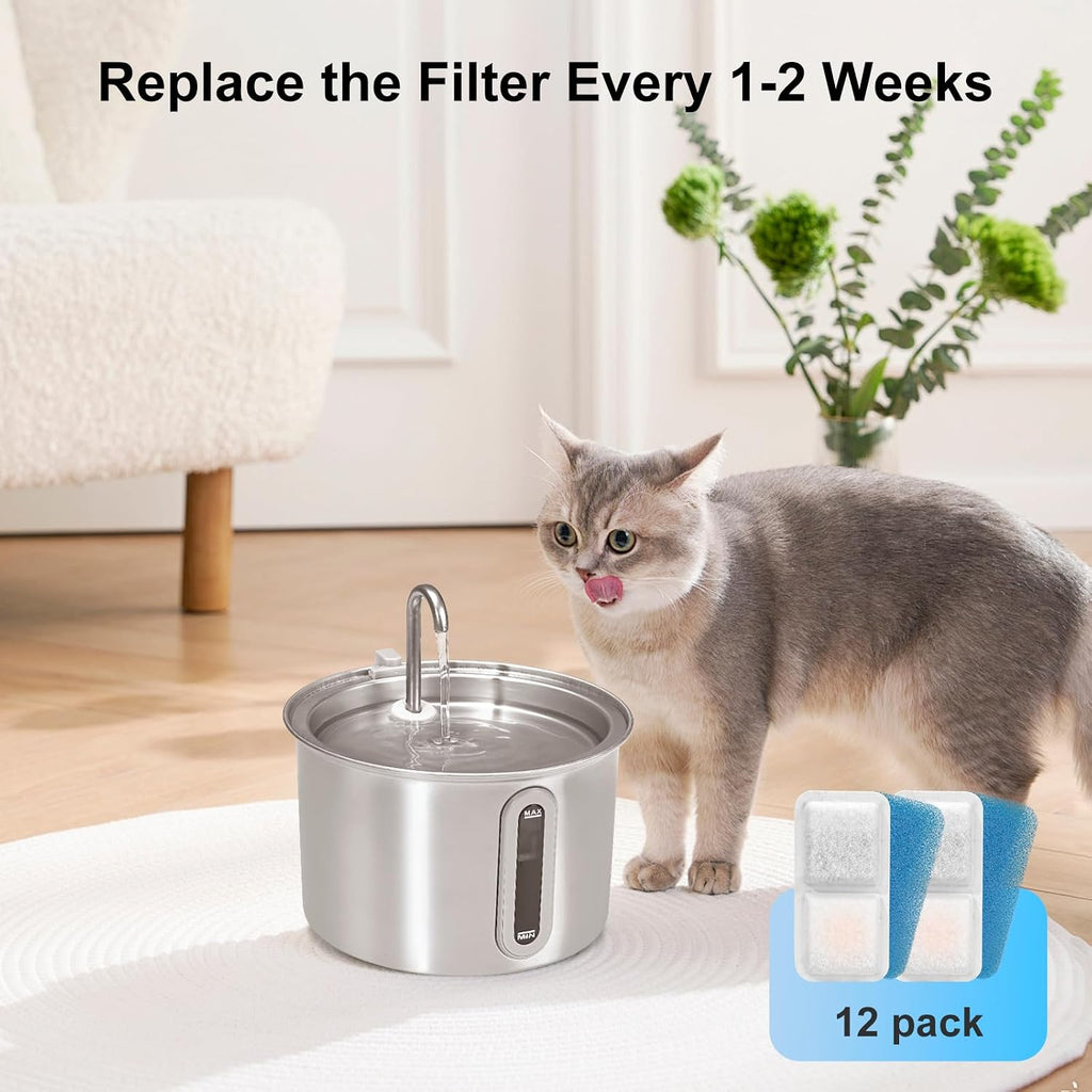 (12 Pack) Cat Water Fountain Filters Replacement Compatible with oneisall Cat Water Fountain, Cat Fountain Filters for 67oz/2L Stainless Steel Cat Fountain