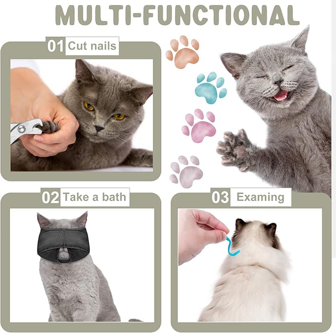 9 Pcs Cat Bathing Bag Set Cat Shower Bag Anti Bite and Scratch - Image 5