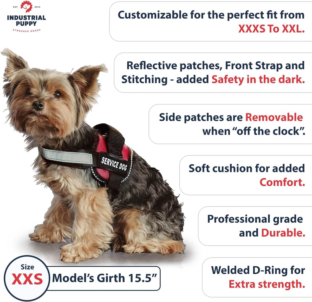 Service Dog Vest with Hook and Loop Straps & Matching Leash Set - Harnesses from XXS to XXL - Service Dog Harness Features Reflective Patch and Comfortable Mesh Design (Pink, XXS)