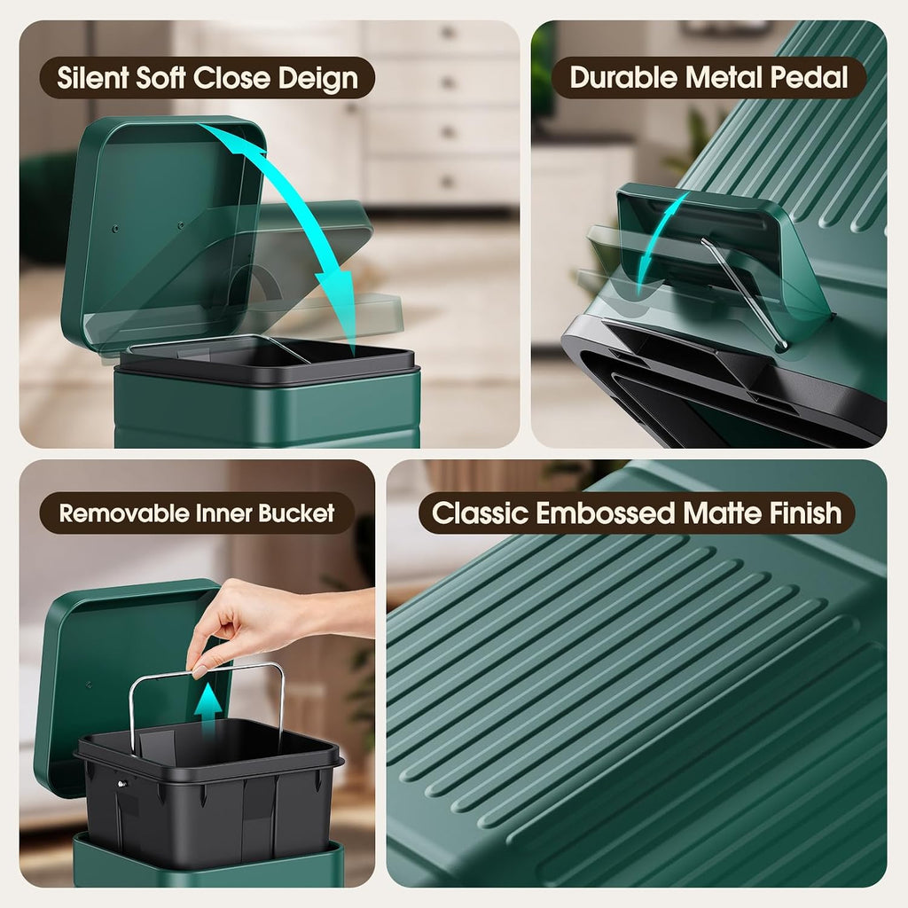 CEROELDA Small Trash Can with Lid-1.3 Gal, Dog Poop Trash Can Outside-Green