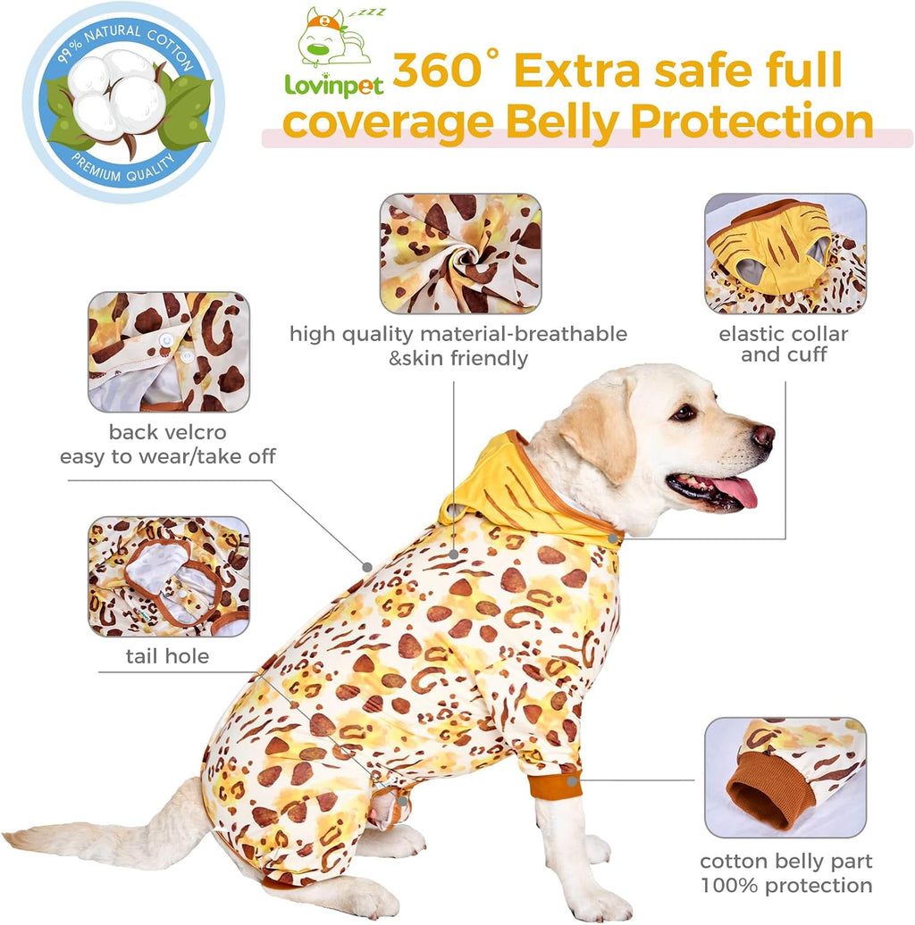 LovinPet Dog Recovery Bodysuit, Protective Coverage, Tiger Pattern, M
