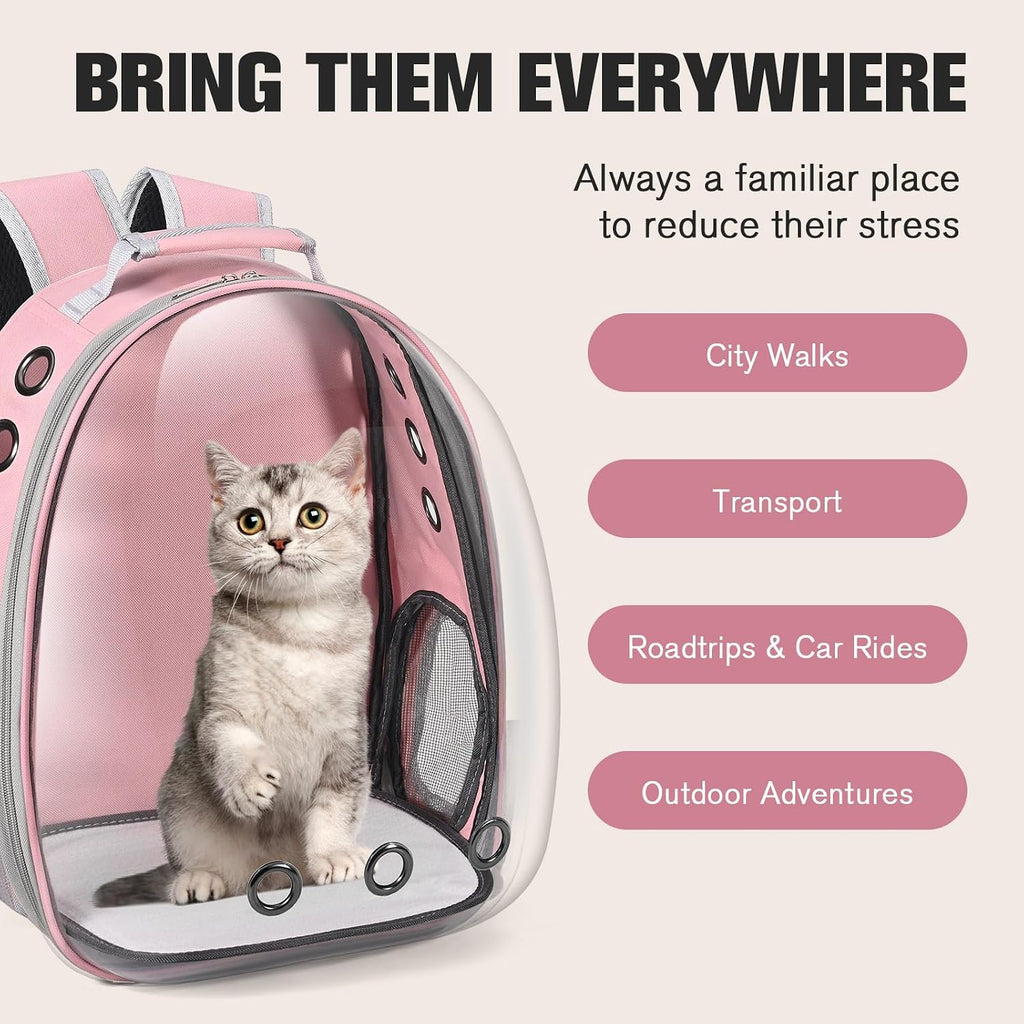 Cat Carrier Backpack, Pet Carrier Backpack Front Pack for Small Medium Cat Puppy Dog Carrier Backpack Bag Space Capsule, Airline-Approved Pet Carrier for Travel Hiking Walking Camping (Pink)