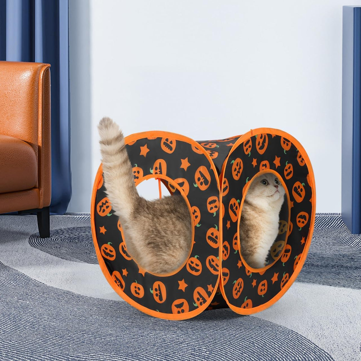 HANABASS Halloween Decorative Cat Tunnel Bed, Pop Up Cat Cube Collapsible Hideouts Play House Cave Tent Haunted House for Indoor Outdoor Kittens