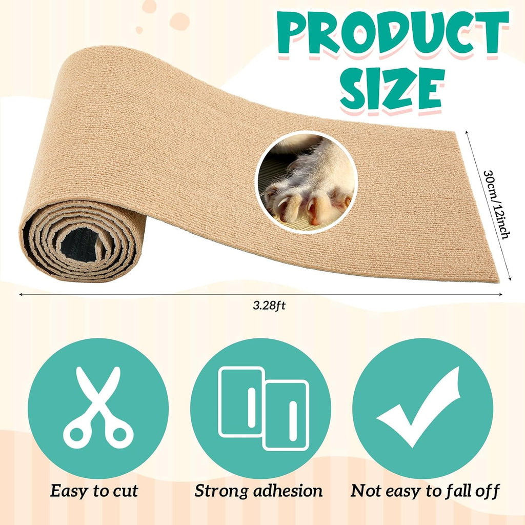 12" x 3.28' Rabbit Scratch Mat, Self Adhesive Bunny Pad, Khaki