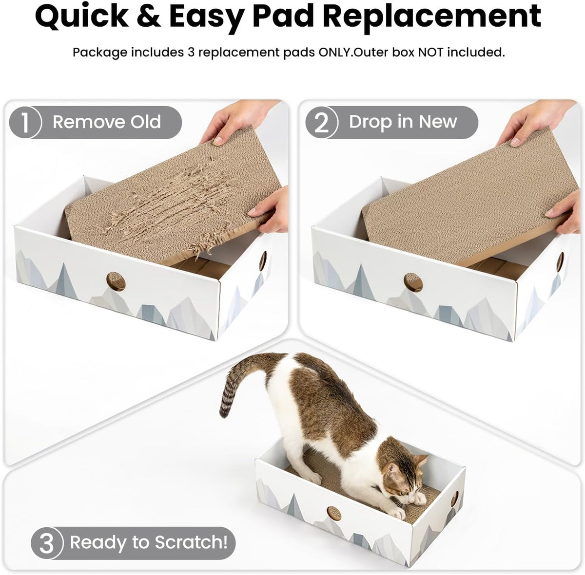 Conlun Cat Scratcher Heavy-Duty Double-Sided Cardboard Pad, 3-Pack
