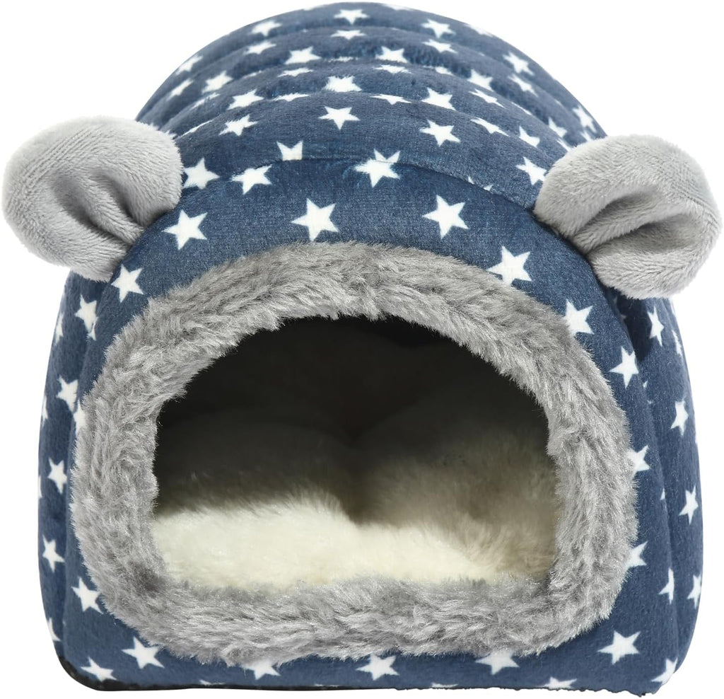 Hedgehog Bed Cave Hideout Hedgehog Accessories Hedgehog House, Hamster Small Animals Cage Supplies Warm House (Blue)