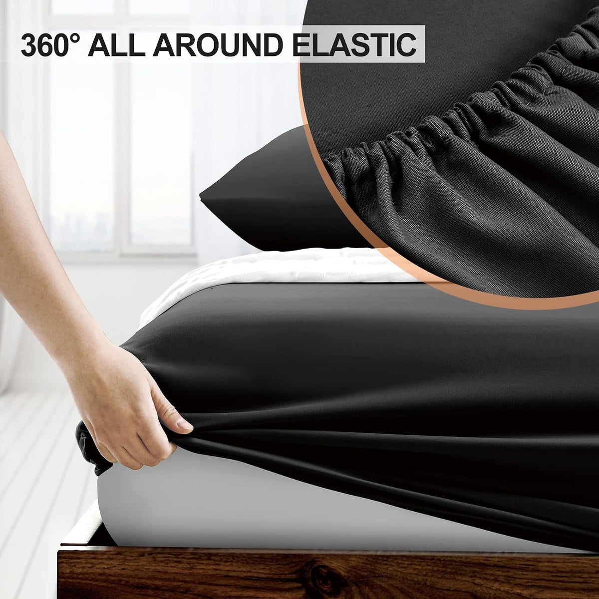 FreshCulture Full Fitted Sheet - Hotel Quality Fitted Sheet - Ultra Soft & Breathable - Brushed Microfiber - Deep Pocket - Cooling Fitted Sheets for Full Size Bed (Black)