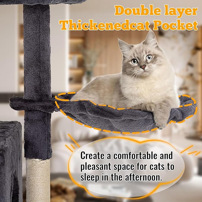 FDW | 37.8" Cat Tree Tower | Dark Gray | Multi-Level Indoor Activity Center - Image 3