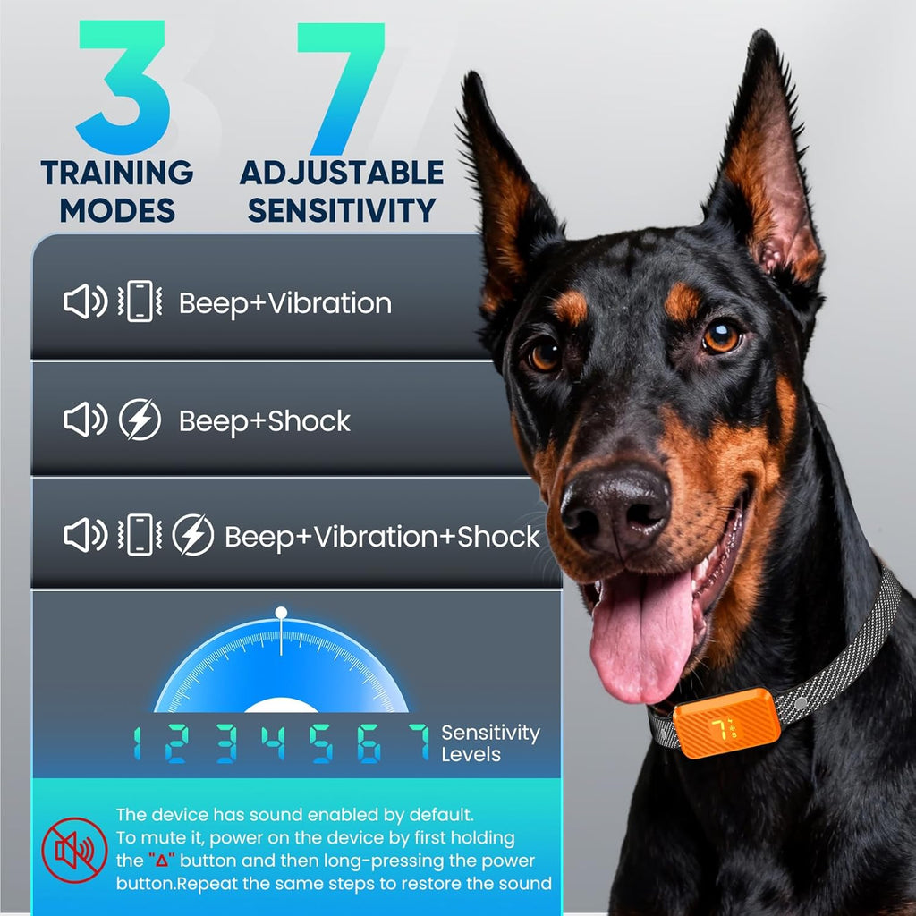 Smart Bark Collar for Large Medium Small Dogs, Rechargeable No-Bark Collar, Stop Barking Collar, 2026 Upgraded Dog Bark Collar with 3 Modes, 7 Sensitivity, Bright Orange