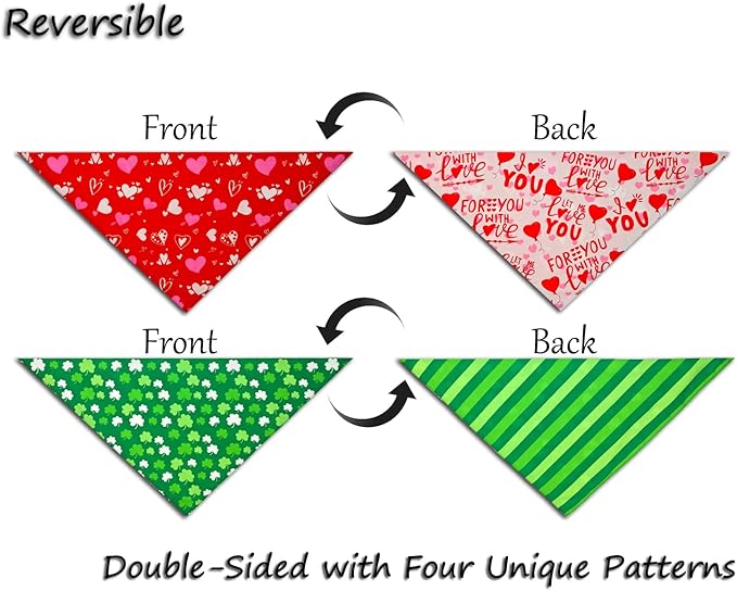 Valentine's & St. Patrick's Day Dog Bandana Set 2PCS-Small, Holiday Party - Image 3