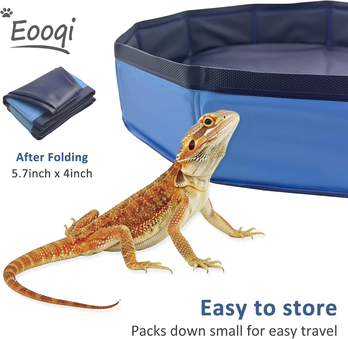 Eooqi Foldable Bearded Dragon Bathtub, Blue 19 x 3.5 in Pet Bath Pool,Collapsible Non-Slip Reptile Water Tub for Small Dogs, Cats & Turtles, Reinforced Bottom for Stability