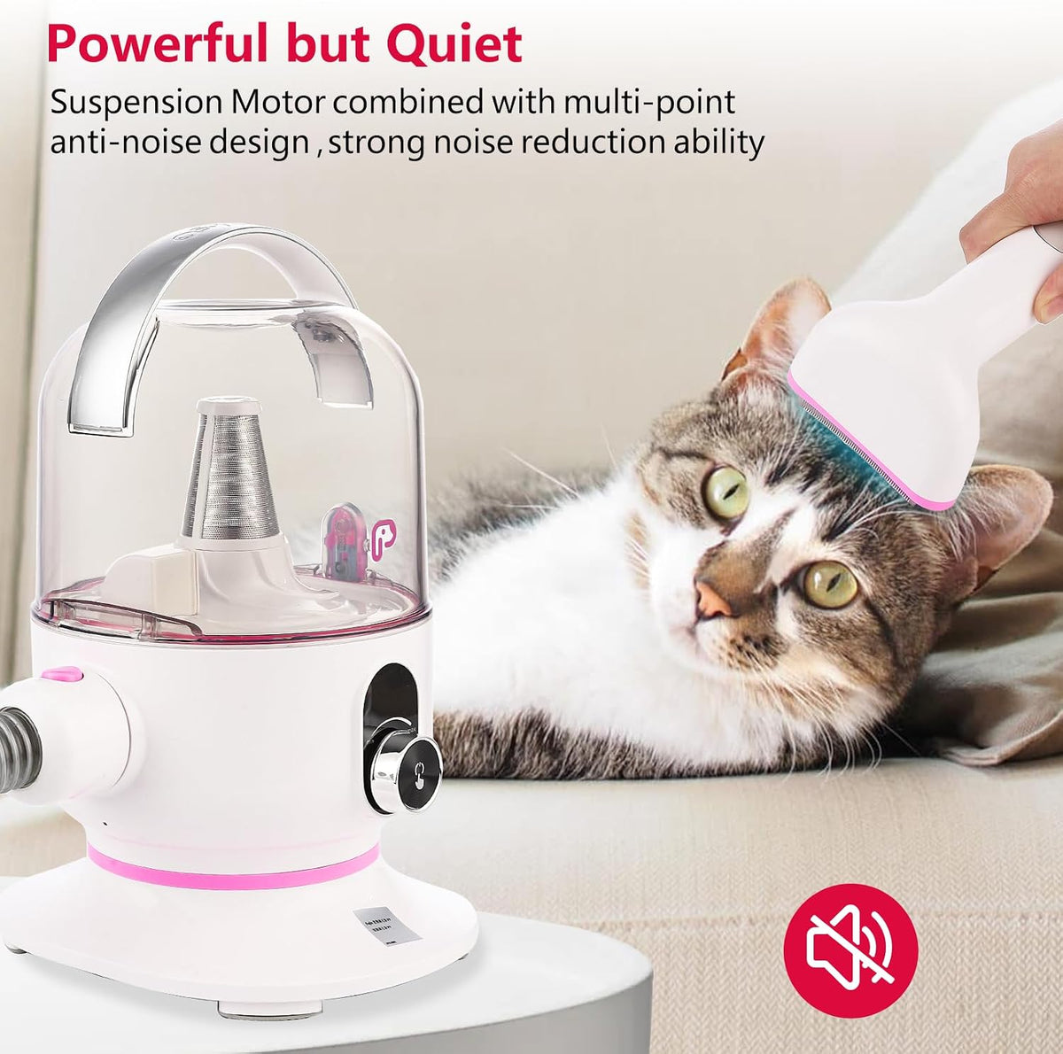 Garvee Pet Grooming Vacuum, 13.4Kpa Suction Power, 2L Large Capacity Hair Storage, 5 Professional Pet Grooming Tools for Dogs Cats, Orange/Pink