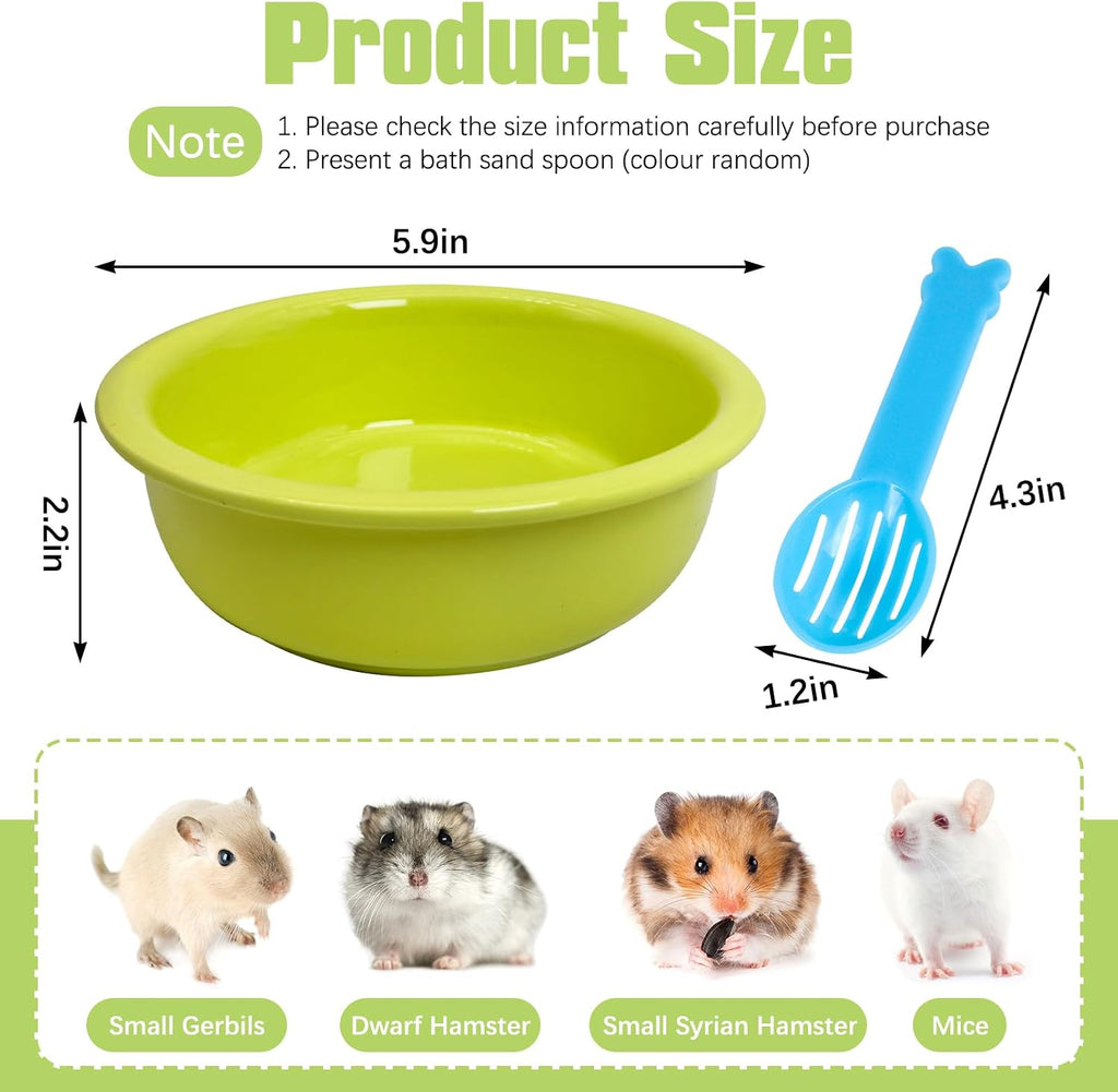 kathson Hamster Sand Bath Box Ceramic Small Animals Shower Bathtub Gerbil Litter Box Mice Bathroom Syrian Hamster Digging Sand Container Cage Accessories for Lemmings (Apple Green)