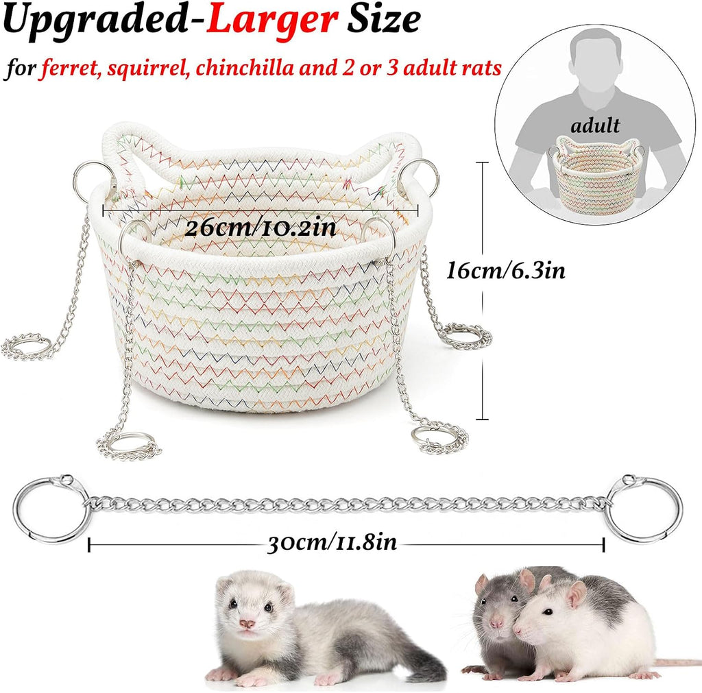 JWShang Rat Hanging Basket Bed for Cage - Chew Proof Small Animal Hammock with Sturdy Chains, Durable Rat Sleeping Nest for Mice Guinea Pig Chinchilla Sugar Glider Ferret (L)