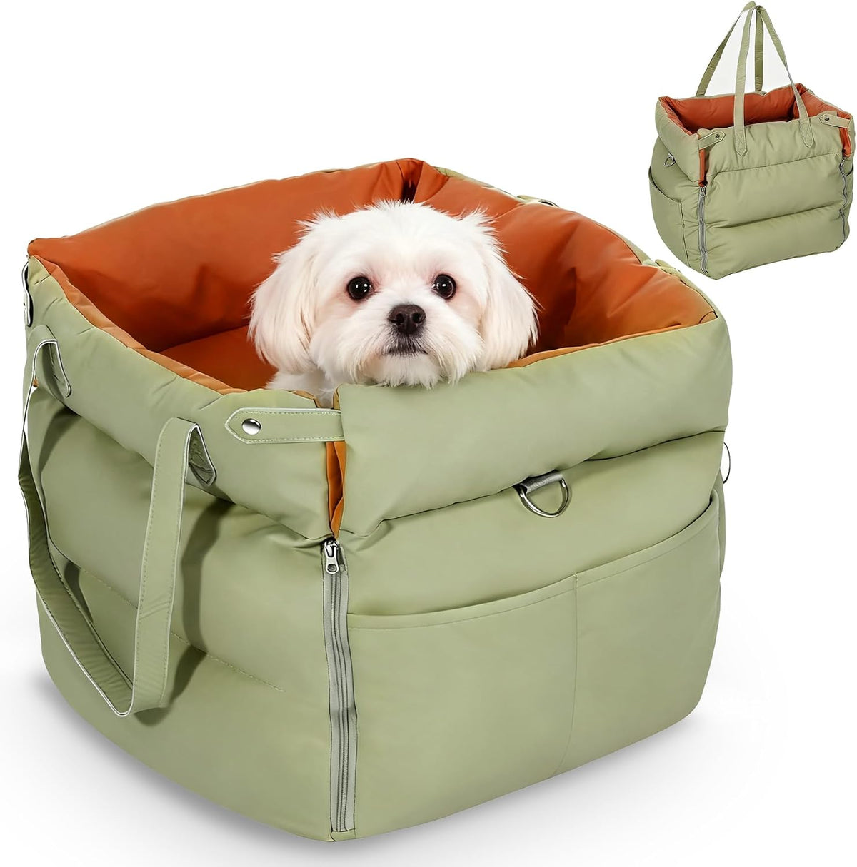 Dog Car Seat Bed for Small & Medium Dogs Under 30lbs, Premium Dog Car Seat, Soft & Stylish & Waterproof, Easy to Clean for Front or Back Seat (Green)
