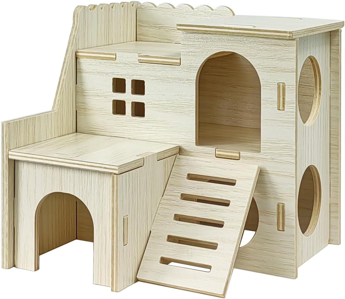 Hamster Hideout Cage Accessories - Hamster House and Habitat Wooden Hide Hut with Climbing Ladder for Syrian Dwarf Gerbils and Mouse Mice Rat Other Small Animals etc.
