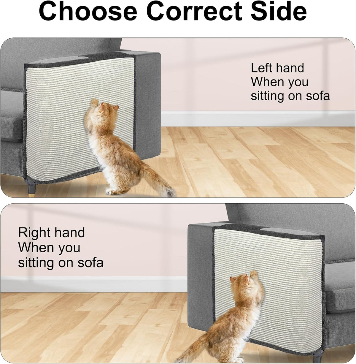 Cat Scratch Sofa Protector,Cat Scratching Couch Protector with 19.7''L*23.6''W Natural Sisal Scratching Mat for Protecting Couch Sofa Chair (Dark Grey/Left Hand)