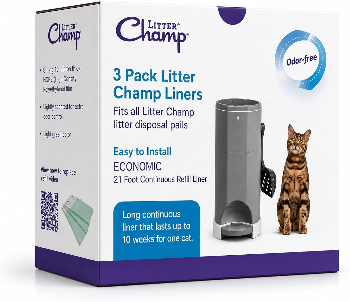 Litter Champ Refill Bags 3 Pack, Continuous Cat Litter Disposal System