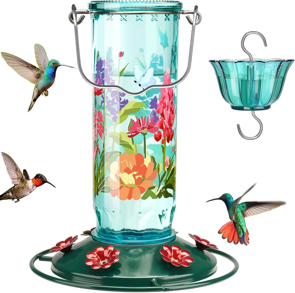 Kingsyard Patterned Glass Hummingbird Feeder for Outdoor Hanging