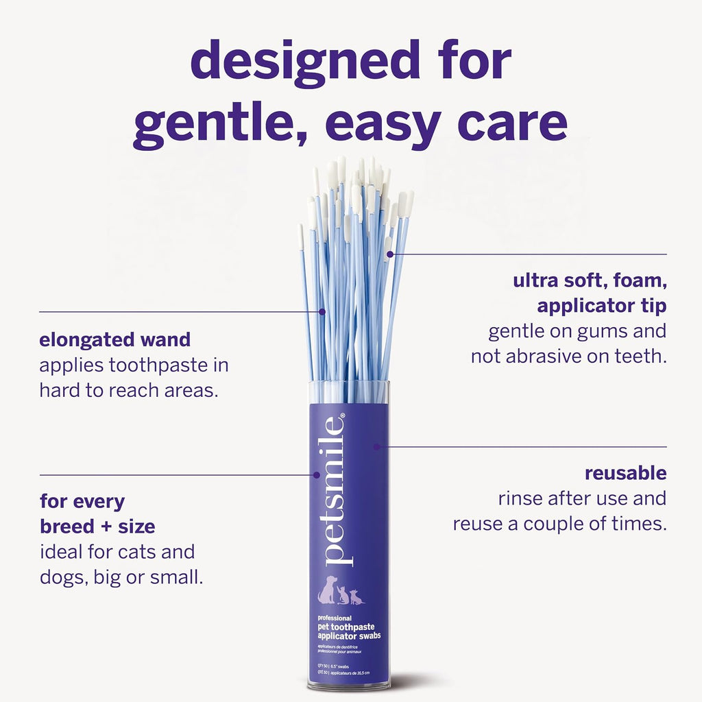 Petsmile Pet Toothpaste Applicator Swabs 50 Ct, Cat + Dog Teeth Cleaning