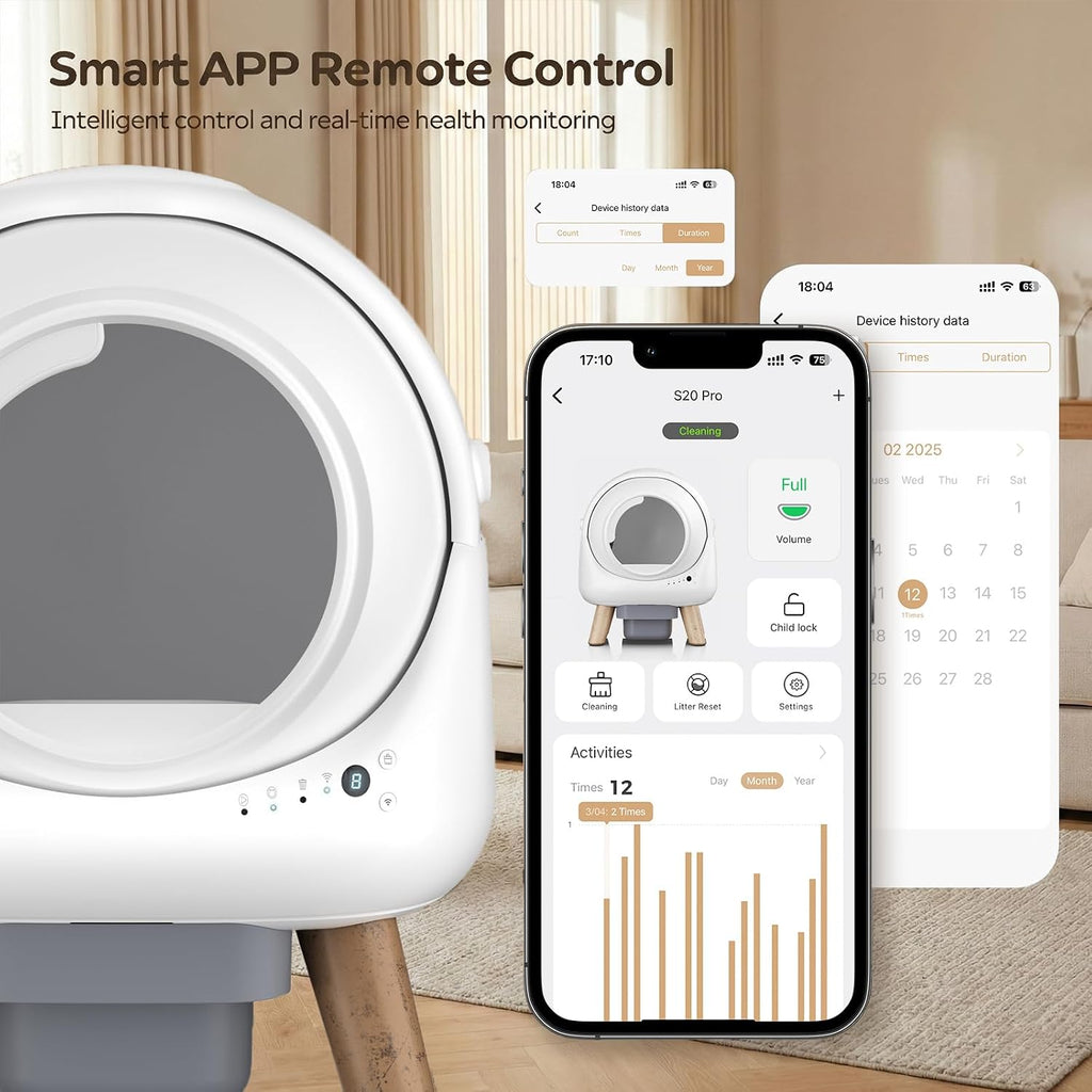 Self Cleaning Litter Box for Multiple Cats, Smart APP Control with Safety Sensors, 15-Day Odor Control, Extra Large Waste Bin, Ultra Quiet Automatic Cat Litter Box, White