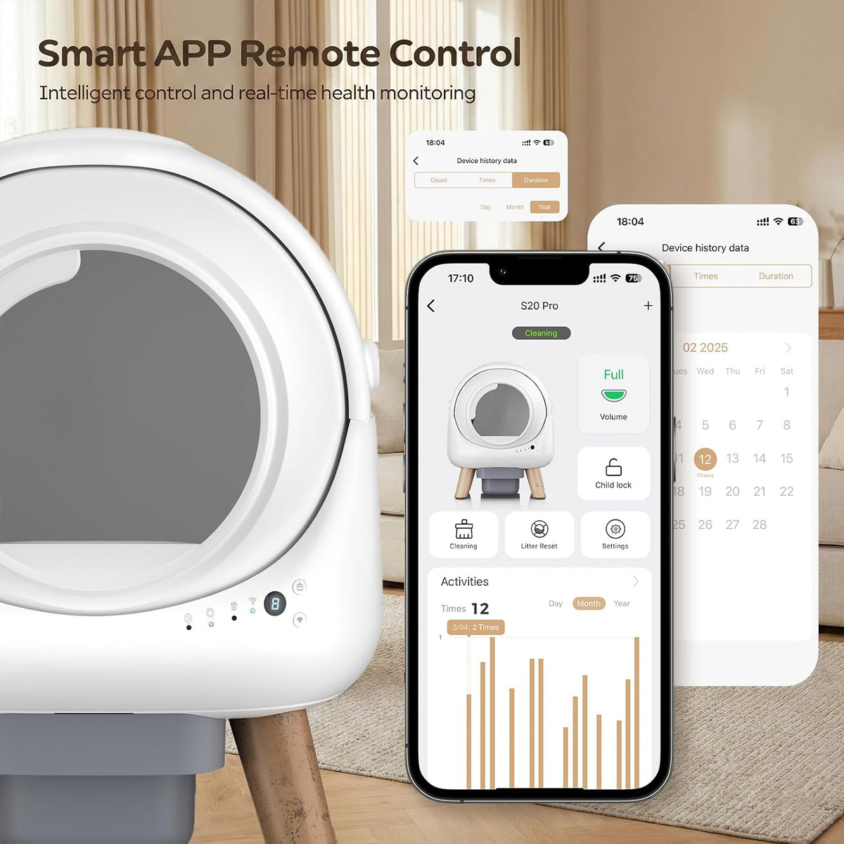 Self Cleaning Litter Box for Multiple Cats, Smart APP Control with Safety Sensors, 15-Day Odor Control, Extra Large Waste Bin, Ultra Quiet Automatic Cat Litter Box, White