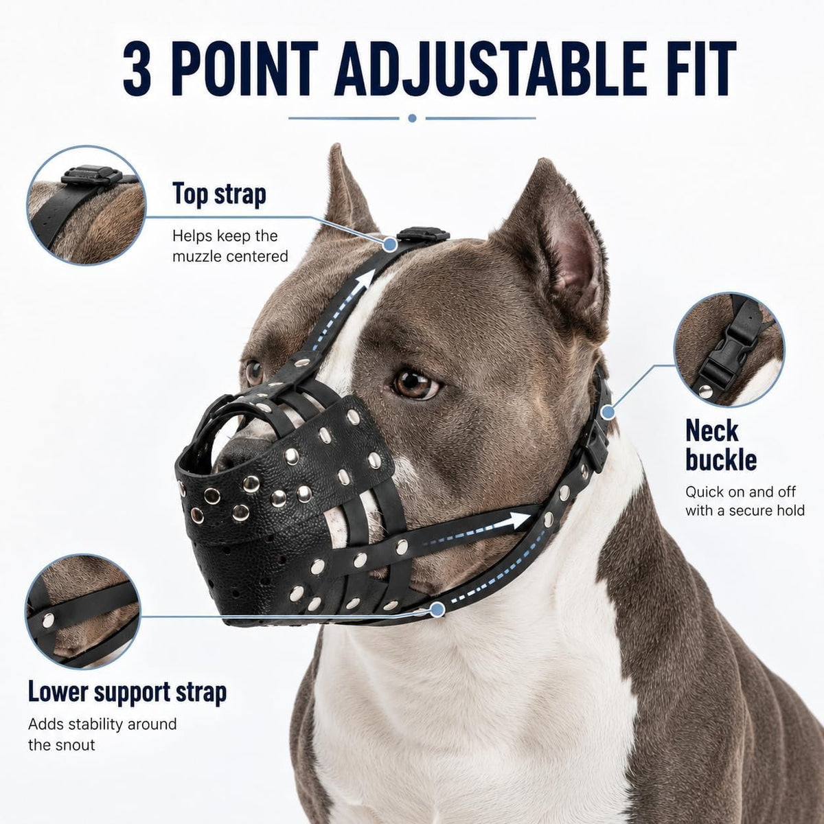 Pitbull Muzzle for Large Dogs, Sturdy Leather Muzzle Anti Biting Scavenging