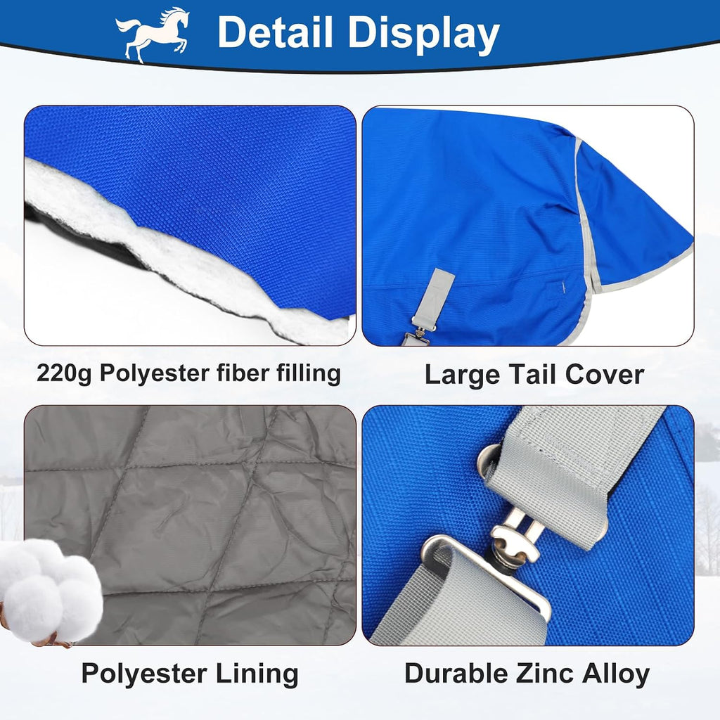 Water Resistant Turnout Horse Blanket with Neck Cover Belly Surcingle 51in