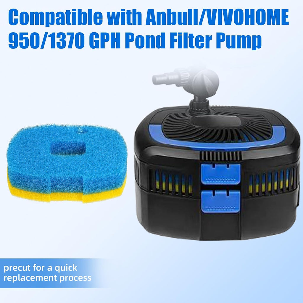AQUANEAT Replacement Pond Filter Sponge Compatible with Anbull/VIVOHOME 950/1370GPH Pond Filter Pump Aquarium Filter pad for Fish Tank (2pcs)