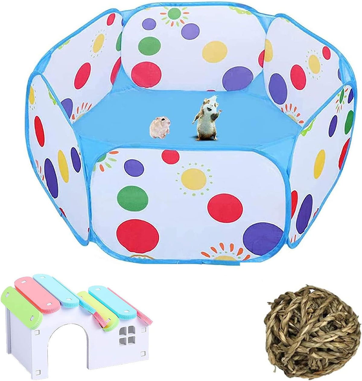 Tfwadmx Small Animals Cage Tent Hamster Foldable Exercise Playpen, Indoor/Outdoor Open Portable Fence with Seesaw for Rat Guinea Pig Rabbits Hamsters Chinchillas Gerbil Hedgehog