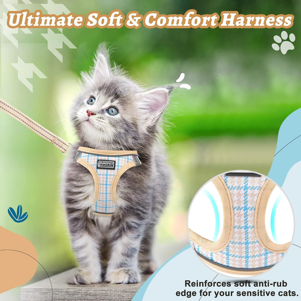 Cat Harness and Leash for Walking, Adjustable Soft Harness for Kitten Puppy Small Cats, Reflective Escape Proof Cats Vest Harness Easy Control for Travel Adventure