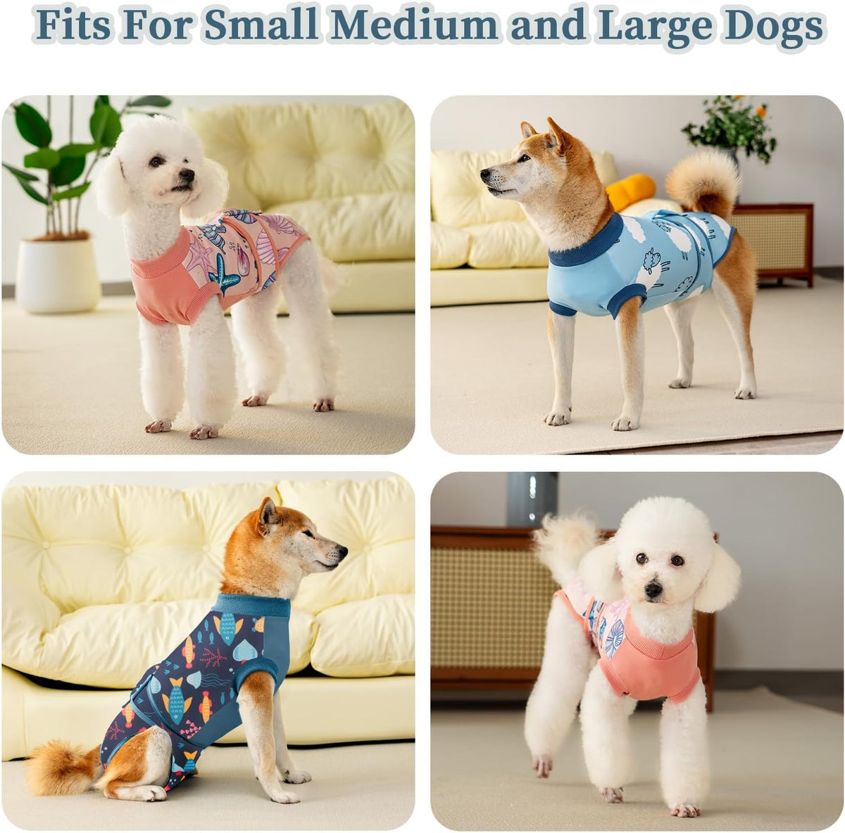 Recovery Suit for Dogs Cats,Female Male Dog Onesie for Spay Neuter,Substitute E-Collar & Cone,Anti-Licking Breathable Onesie for Small Medium Large Dogs Cats (Fish,S)
