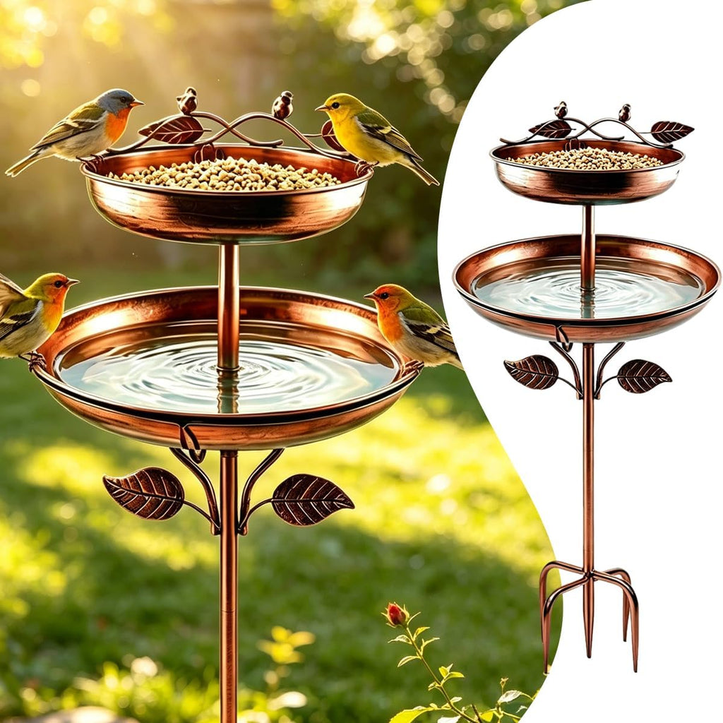 Bird Bath for Outside, 45In Vintage Freestanding Birdbaths for Outdoors, Double Metal Bird Bath Feeder Bowls for Garden Patio Yard Lawn Decor (Bronze)