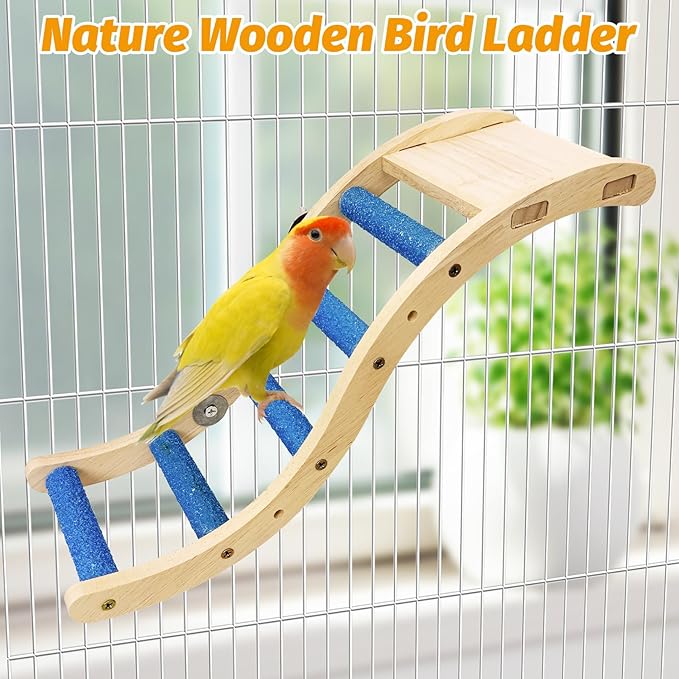 Nature Wooden Bird Ladder Pet Parrots Climb Bridge Exercise Stands - Image 2